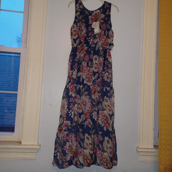 LARA G. BY LARA GUIDOTTI DRESS BLUE/PINKFLORAL SILK BLEND XL NEW MADE IN ITALY. - Picture 1 of 8